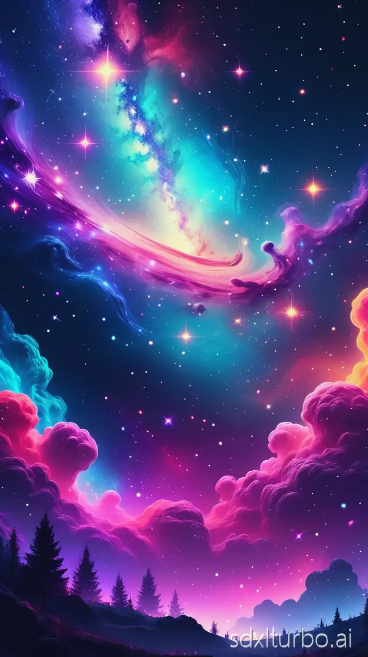 dreamy galaxy, vibrant colors, glowing stars, surreal atmosphere, 4k phone wallpaper --ar 9:16