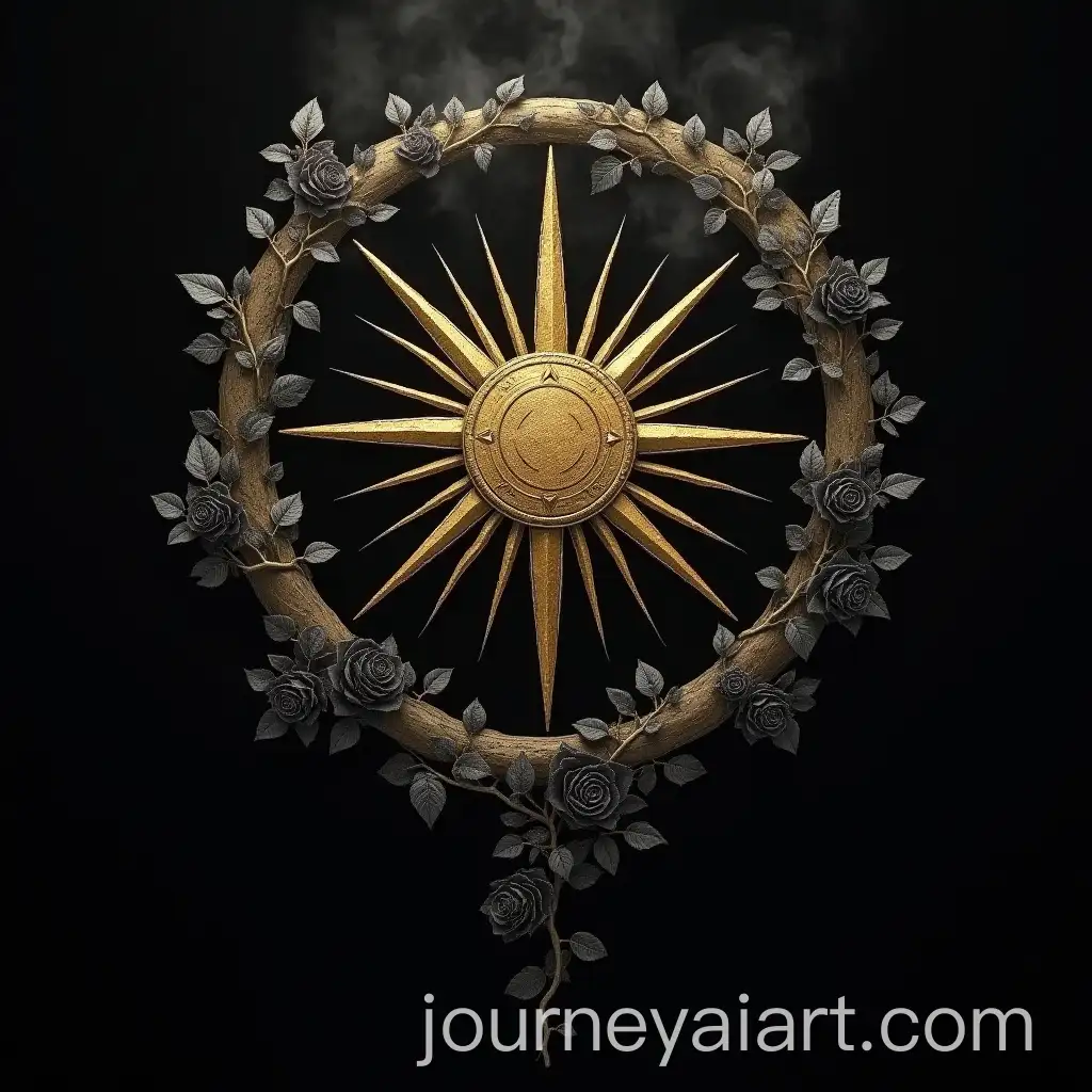 Gold-Nilfgaard-Sun-Symbol-Surrounded-by-Black-Roses-and-Vines