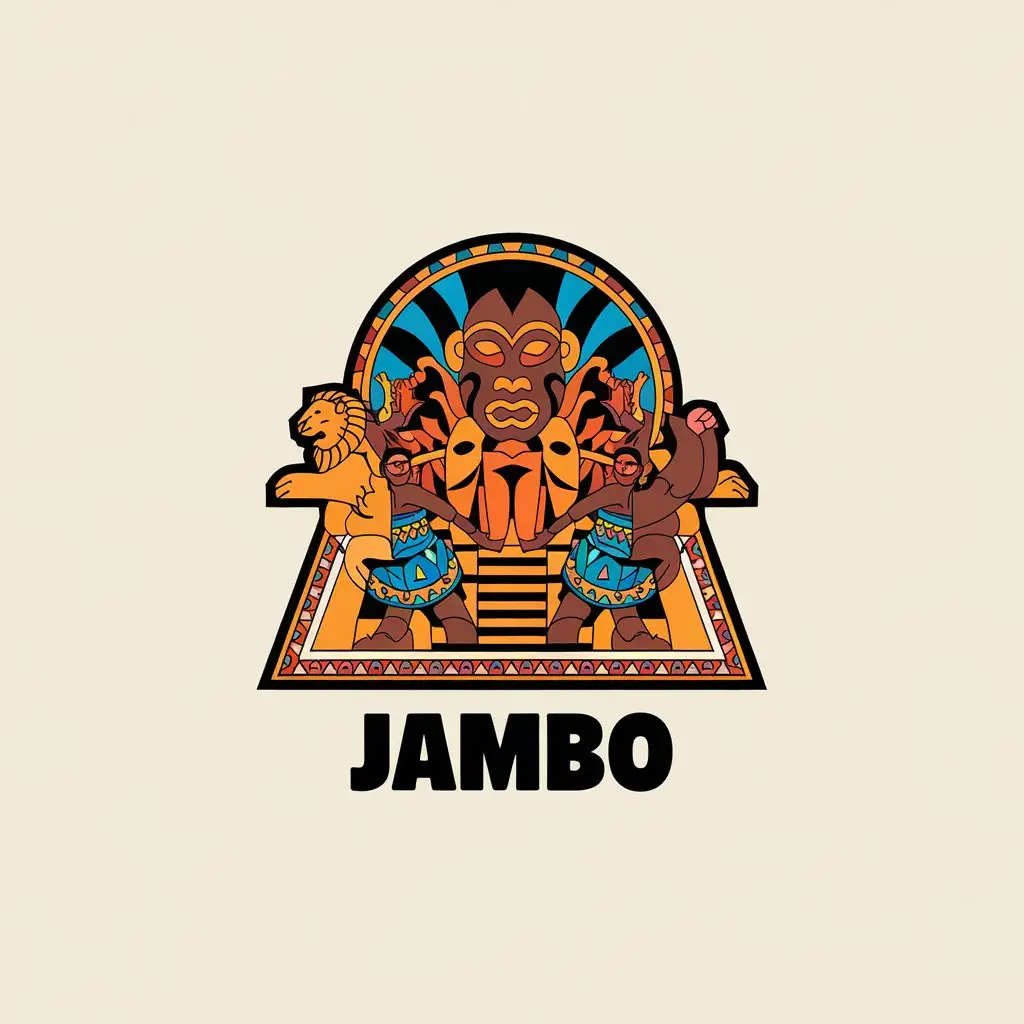 LOGO Design for JAMBO Lion Monkey African Mask Dancers Sacred Temple Theme