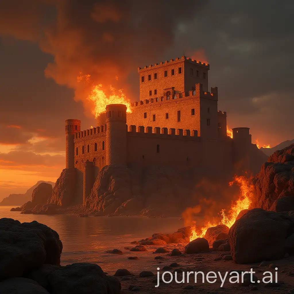 Lifelike-Ancient-Greek-Castle-Engulfed-in-Flames