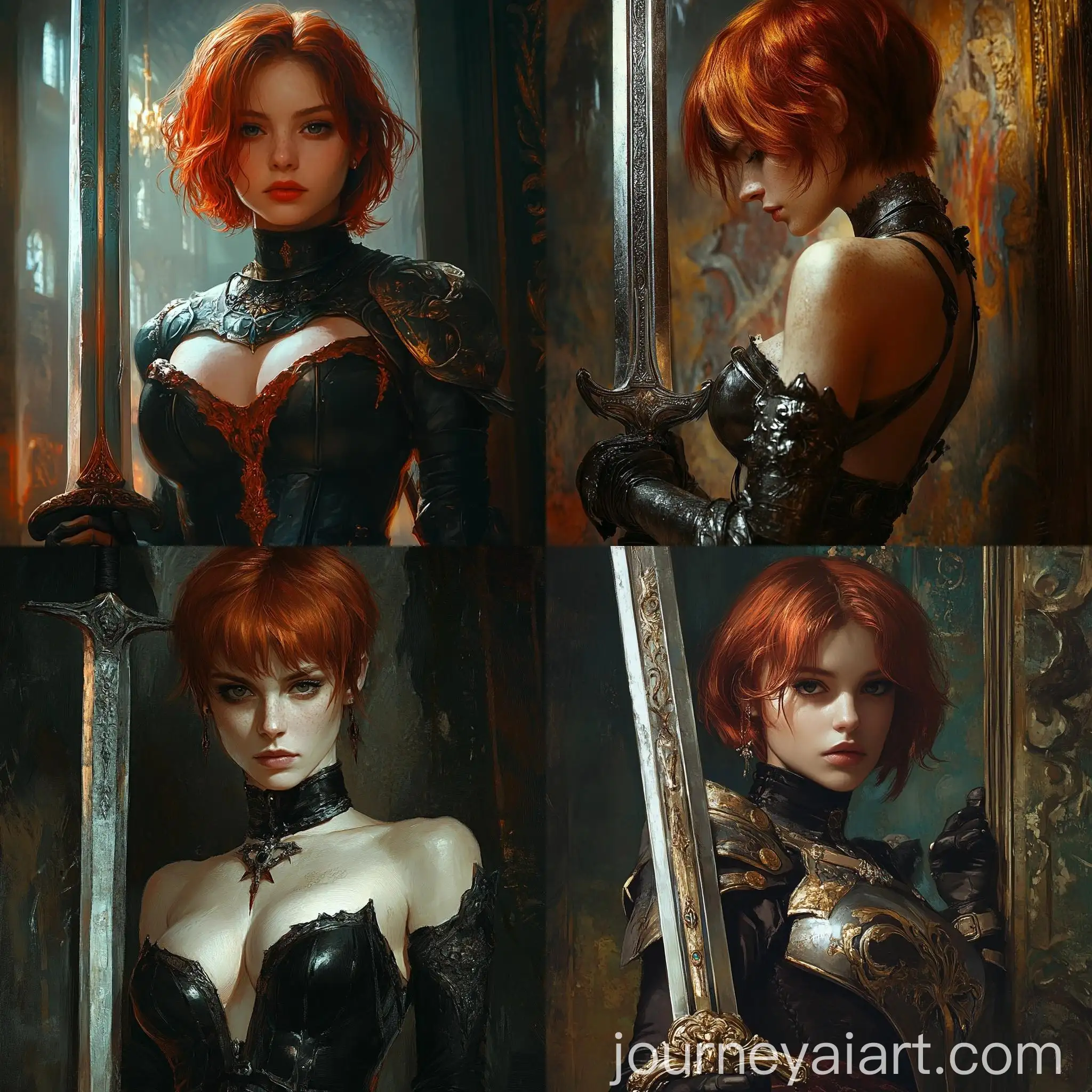 Elegant-Woman-with-Short-Red-Hair-and-Enormous-Sword-High-Definition-Artwork