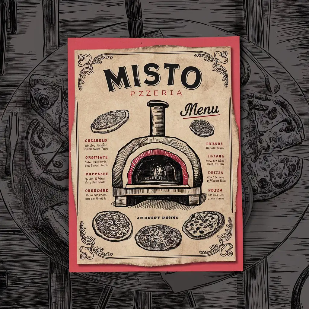 Vintage Sketched Menu Cover for Misto Pizzeria