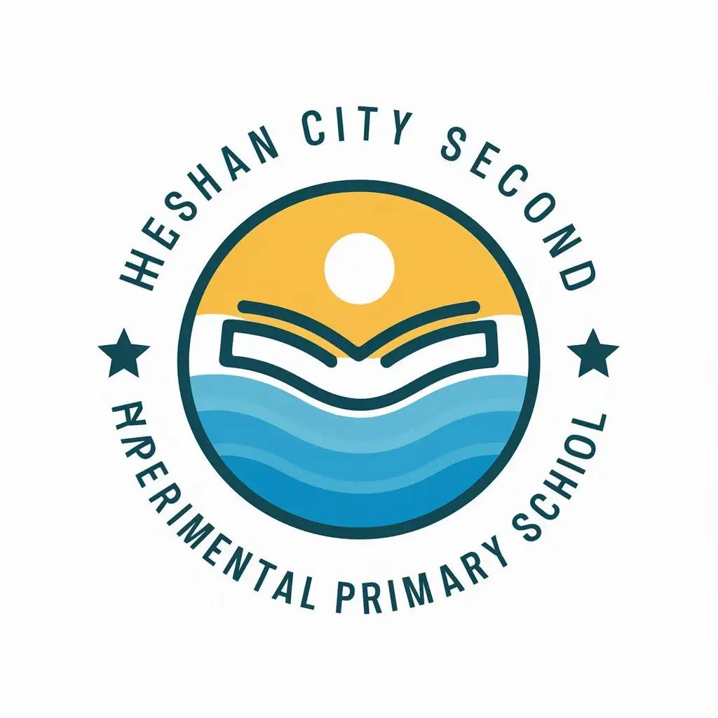 a vector logo design,with the text "Heshan City Second Experimental Primary School", main symbol:Water, book,Moderate,be used in Education industry,clear background