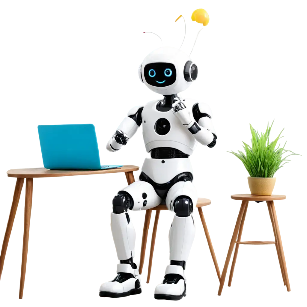 Friendly-Robot-Attending-Phone-in-Front-of-Computer-PNG-Image-for-Enhanced-Clarity-and-Quality