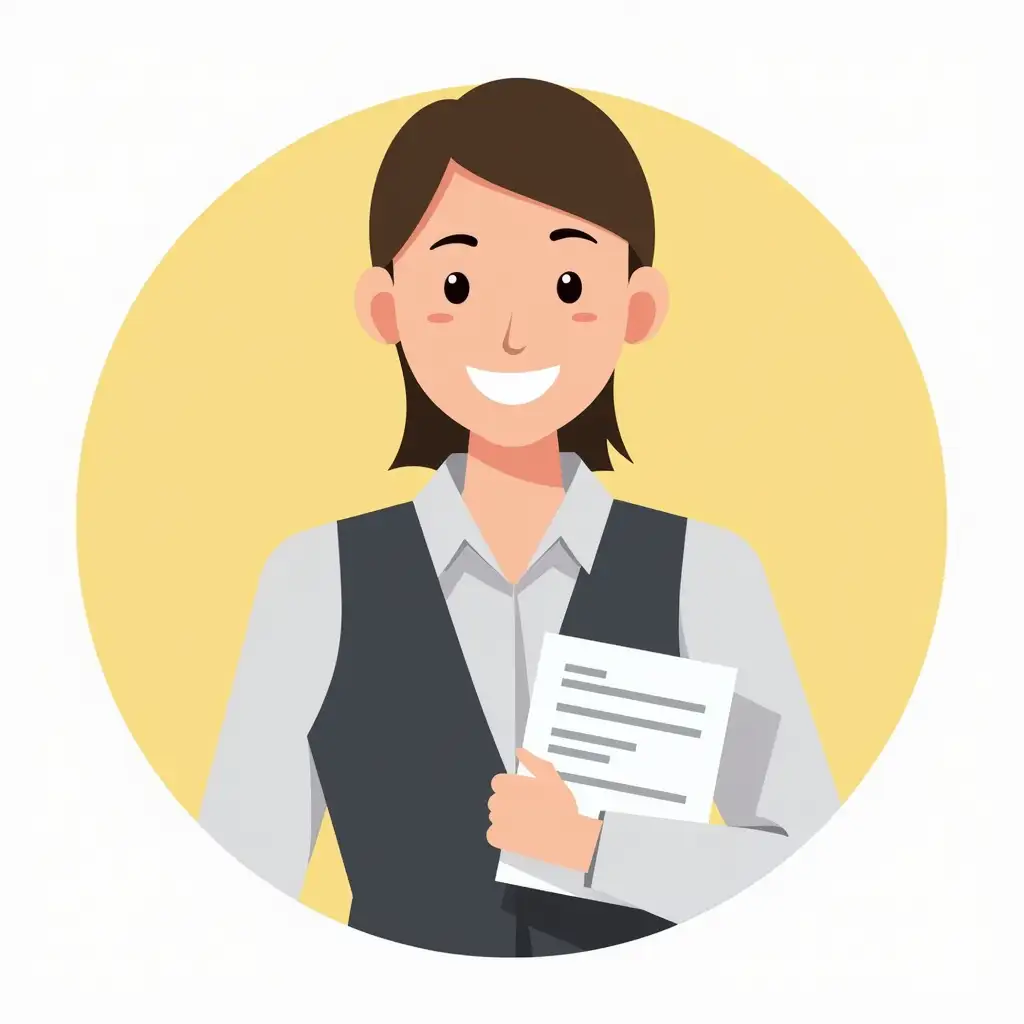 An image of a cheerful assistant holding papers - icon