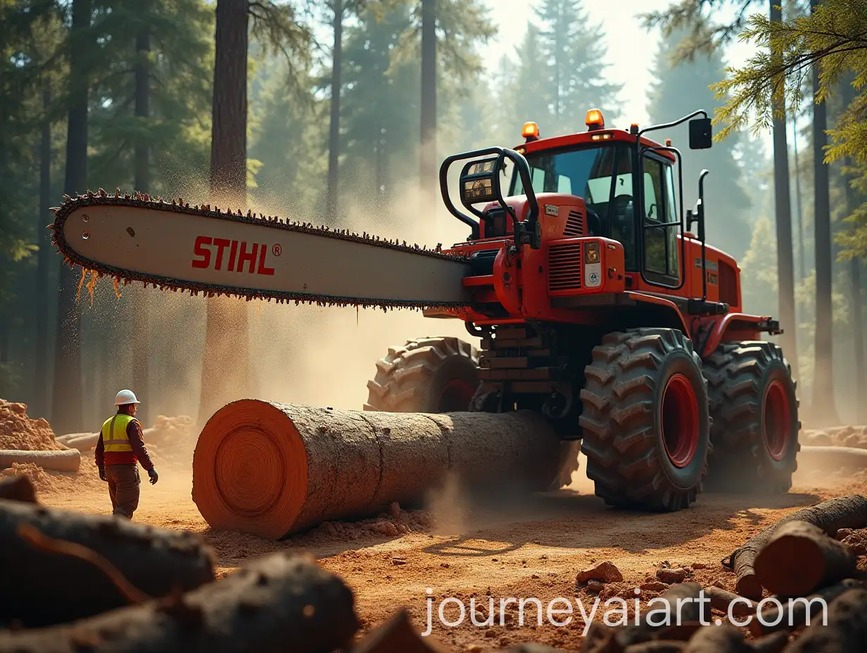 HyperRealistic-Industrial-Scene-with-Giant-STIHL-Chainsaw-and-OffRoad-Vehicle-in-Lush-Forest