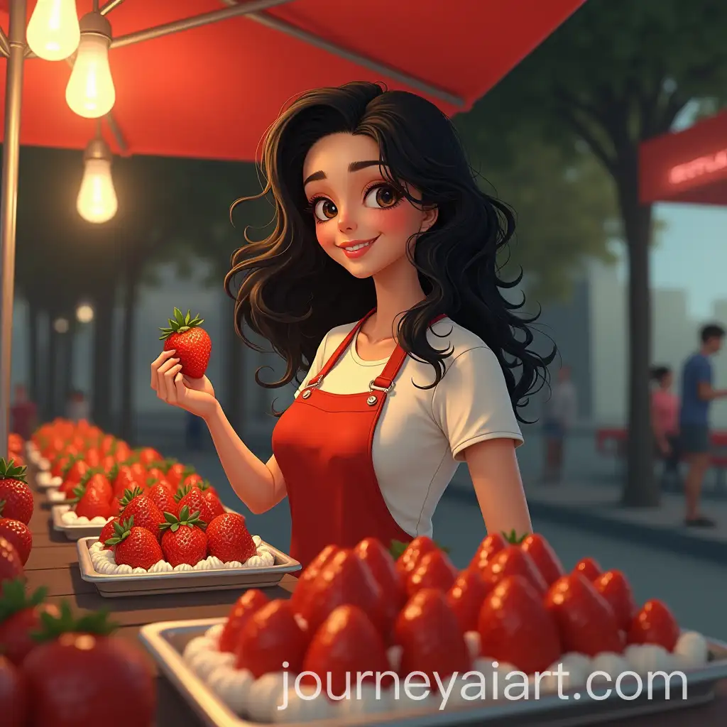 Delicious-Food-Cart-Treats-Strawberries-with-Cream-and-Sauces