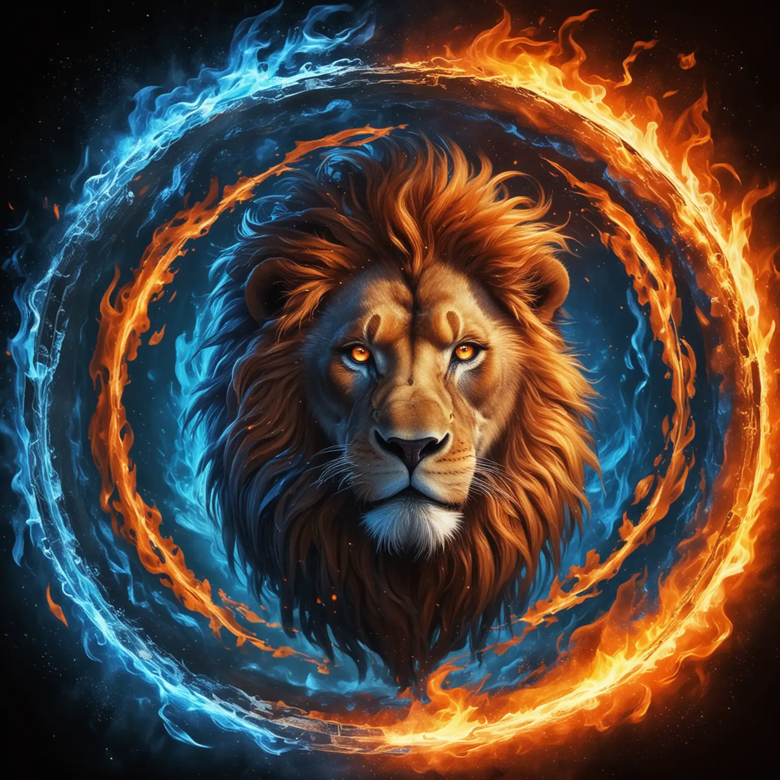 Majestic-Lion-Surrounded-by-Blue-and-Orange-Flames