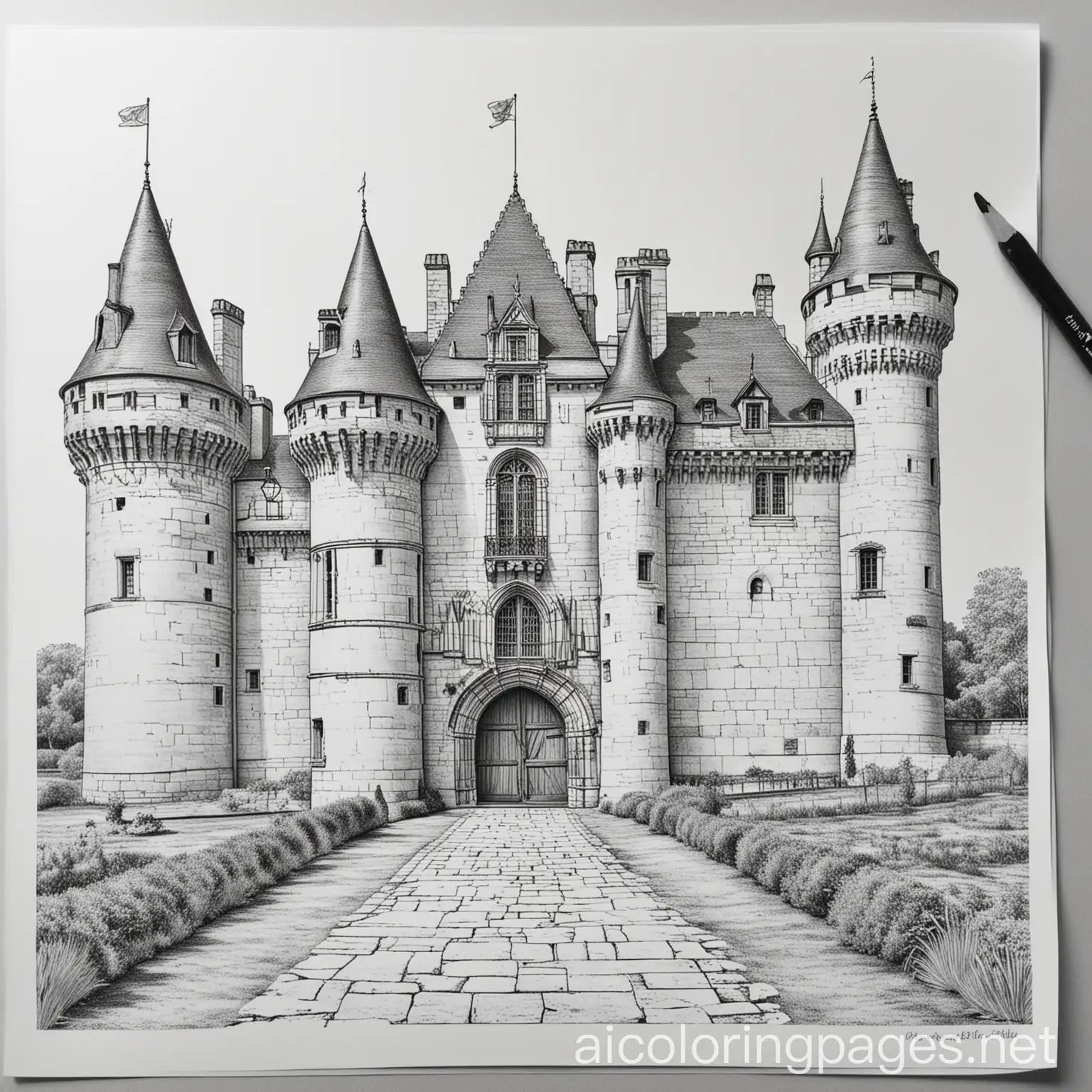 Chteau-de-Gisors-Coloring-Page-Black-and-White-Line-Art