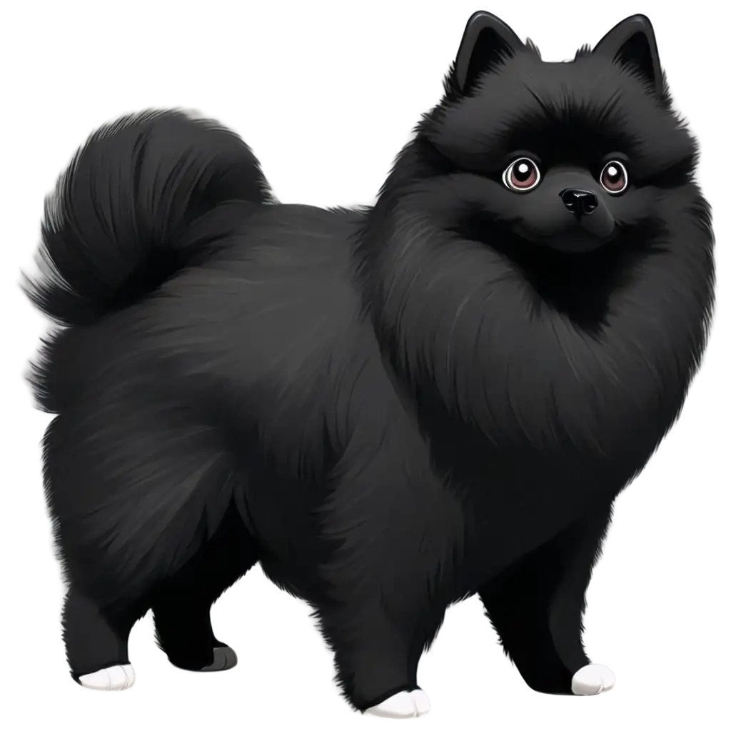 Super-Cute-Cartoon-Black-Pomeranian-with-White-Paws-PNG-Image