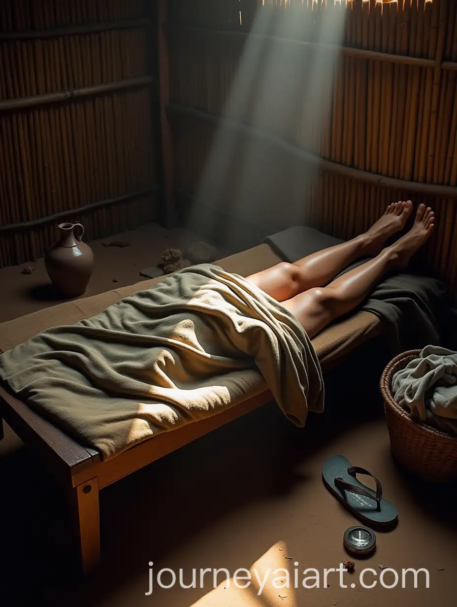 AI-Image-Prompt-ExpansionMorning-Light-Streaming-Through-Bamboo-Walls-with-Wooden-Cot-and-Woven-Basket