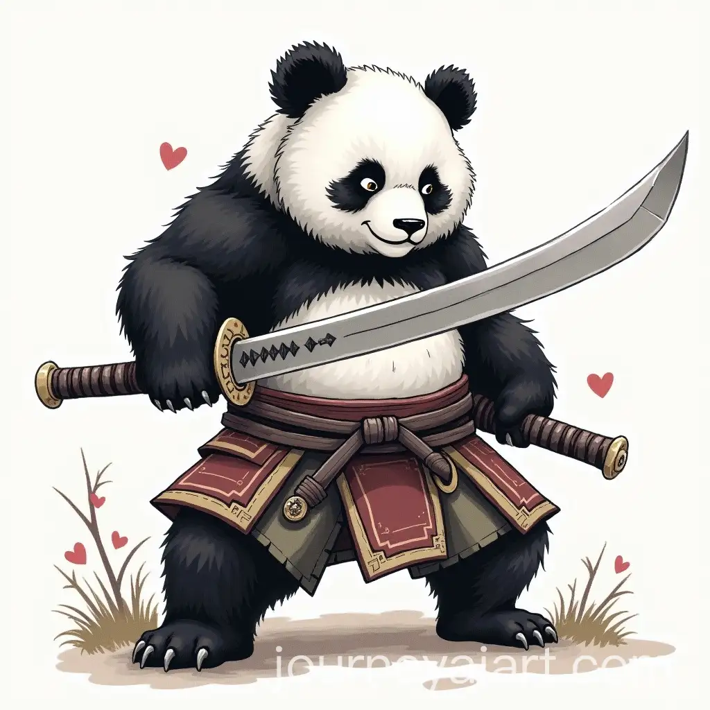 Panda-Bear-Warrior-Hunter-Holding-Two-Swords-Manga-Drawing