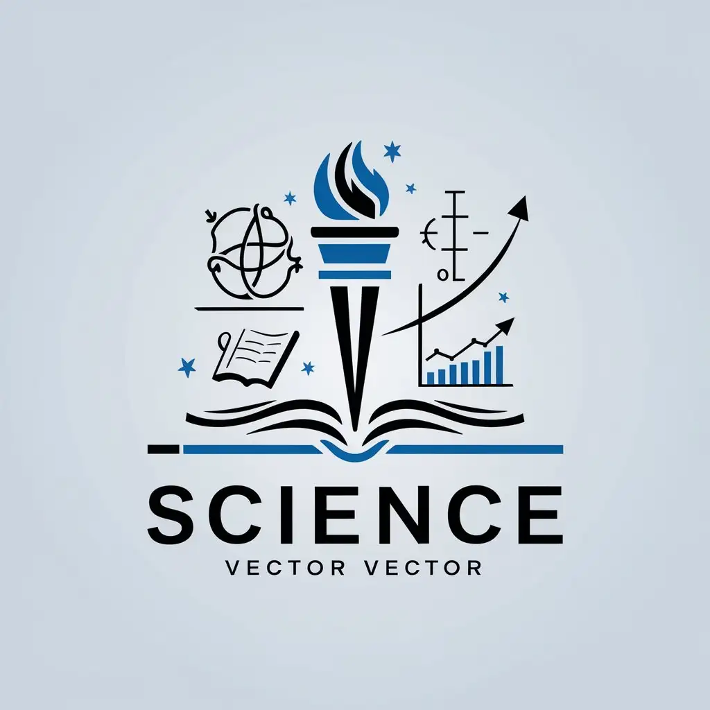 LOGO Design for Student Scientific Society Minimalistic Blue and Black Science Torch with Book and Mathematics Theme