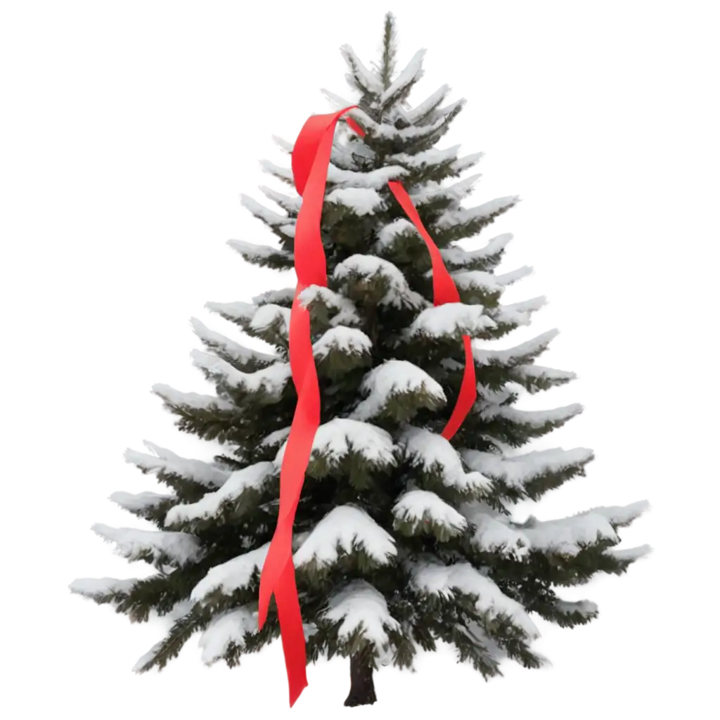 Fir-Tree-in-Snow-with-Red-Ribbons-PNG-Perfect-for-Holiday-Winter-Designs