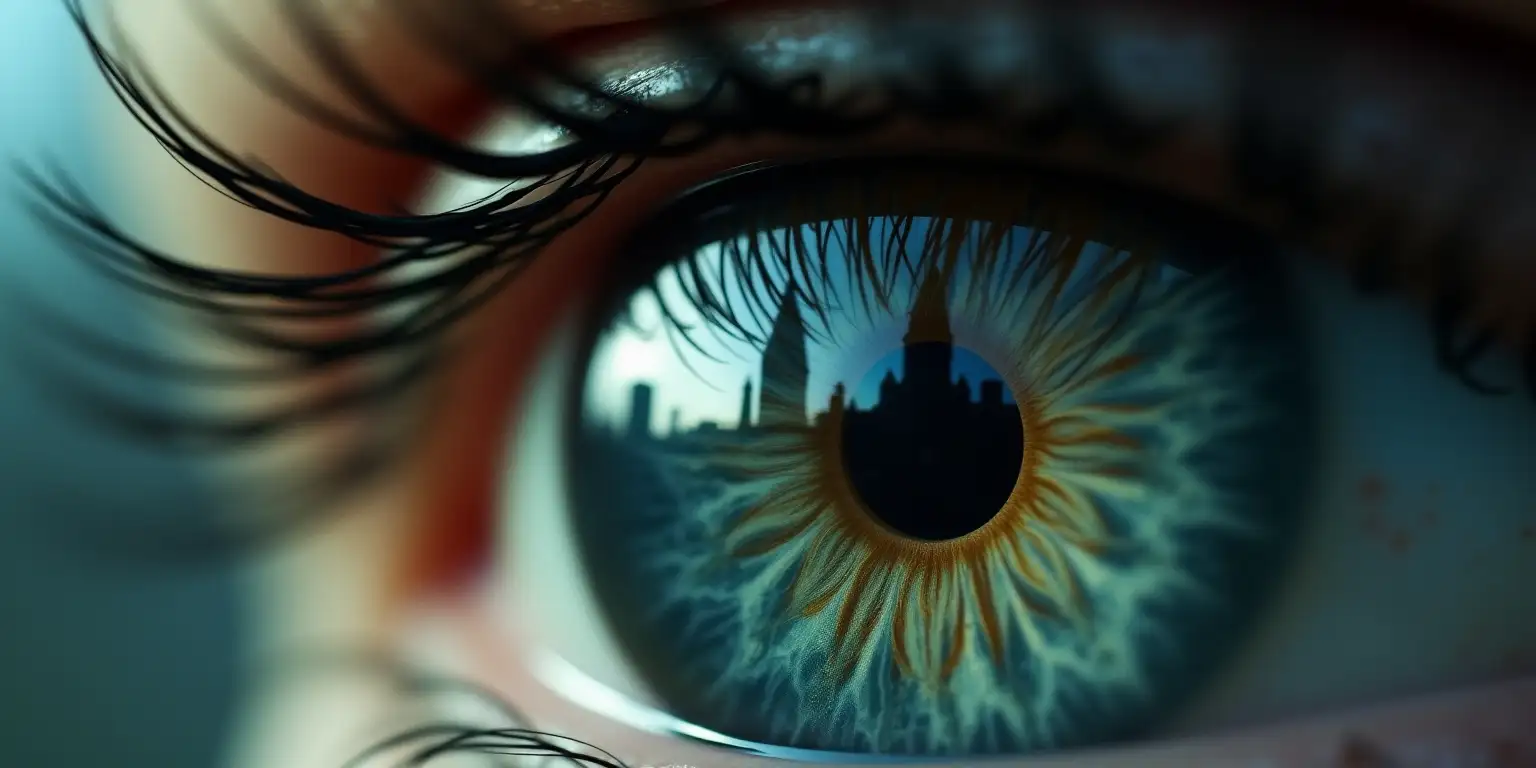 Surreal Macro Eye Reflection of a Cemetery Landscape