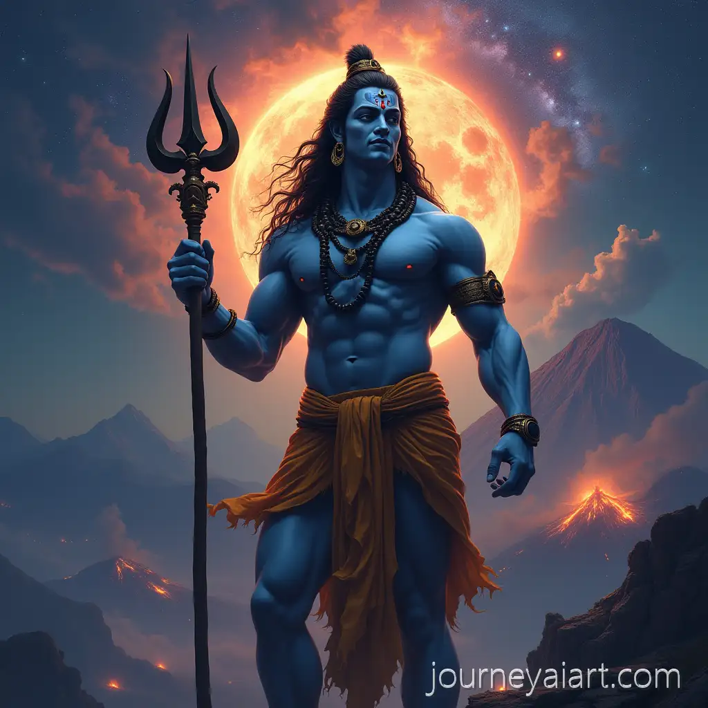 Cosmic-Hindu-God-Shiva-with-Volcanic-Mountain-and-Trisul