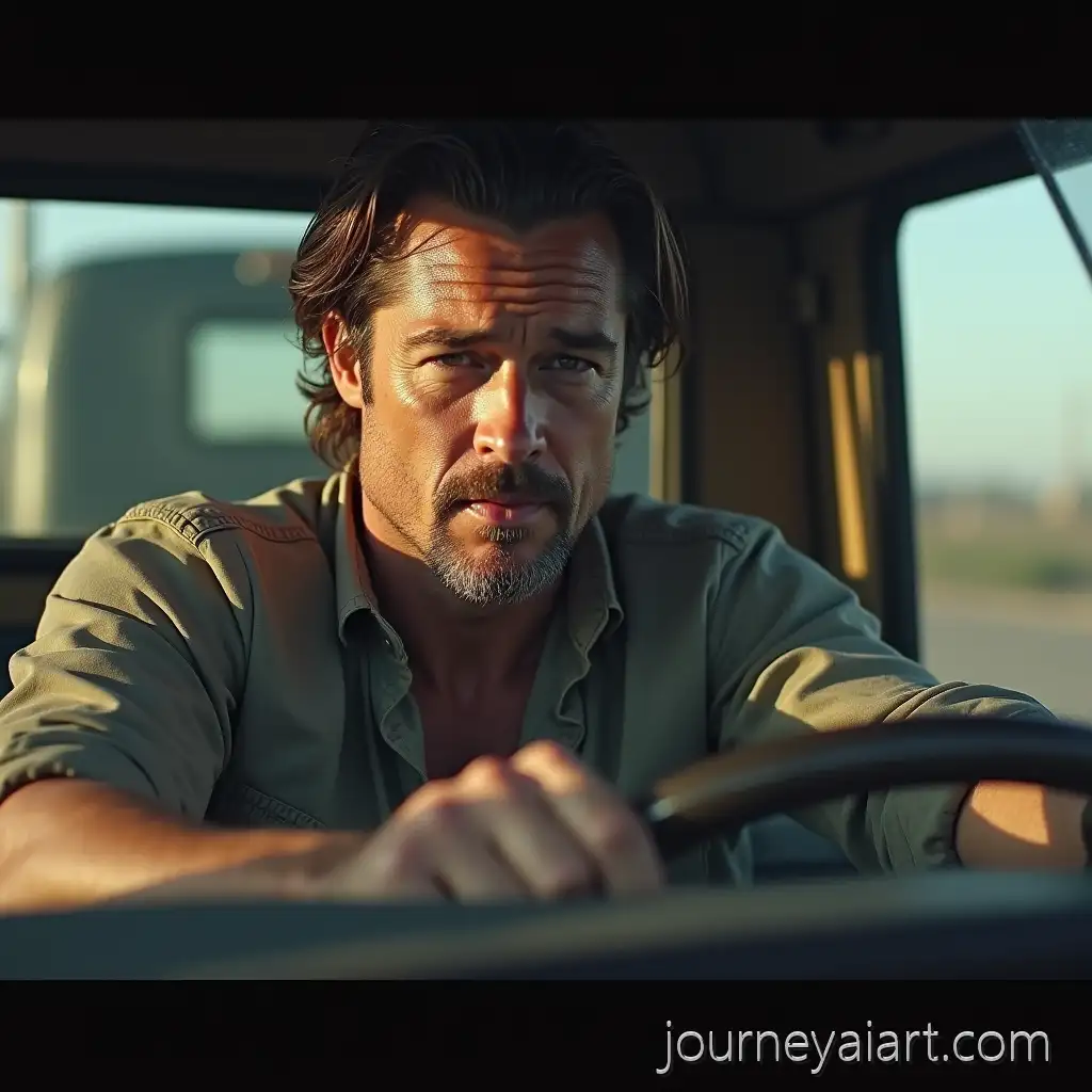 Sweaty-Man-Driving-a-Truck-in-anTruck-driver-with-appearance-Intense-Scene