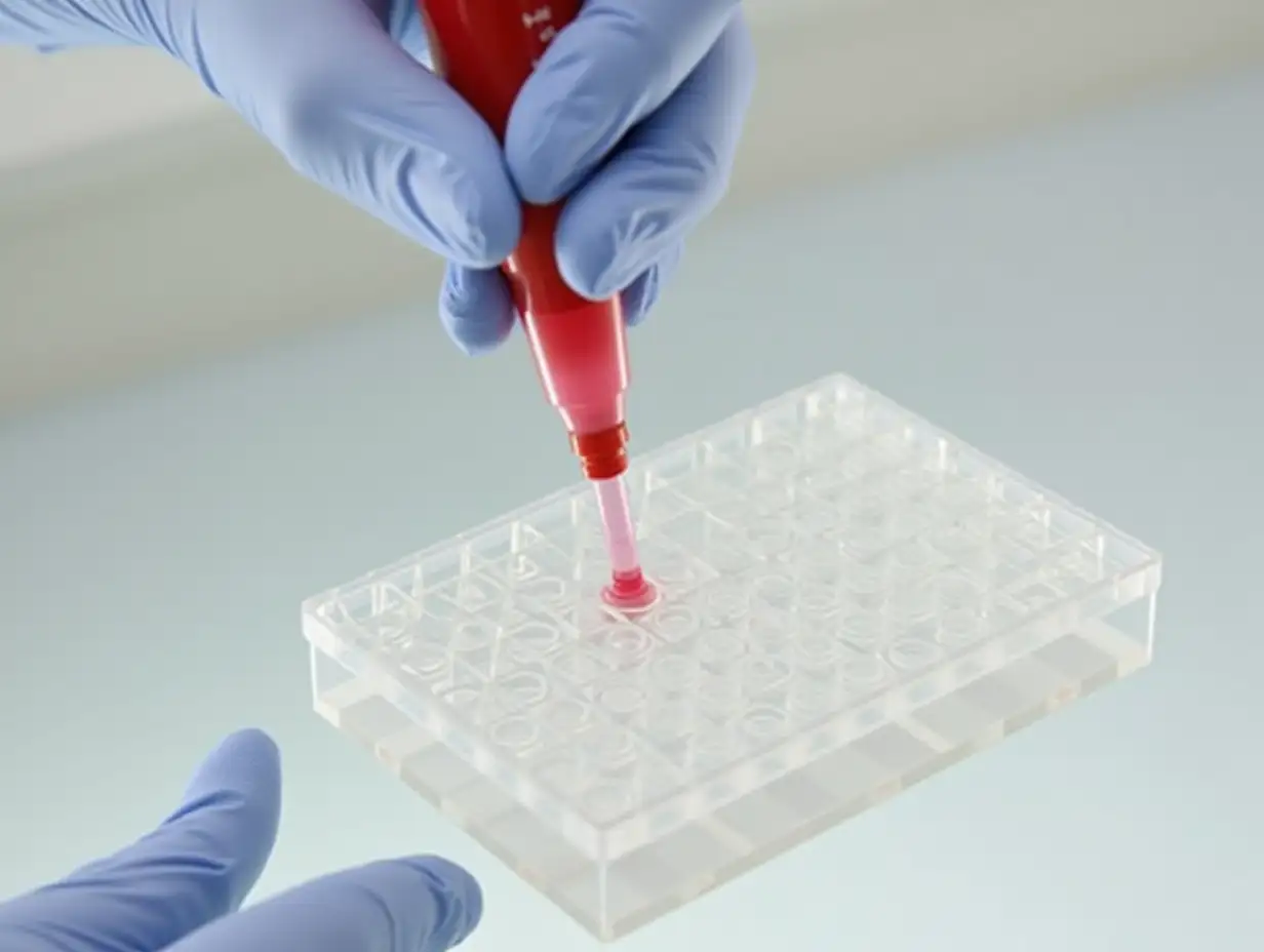 Pipetting the liquid into 96-well plate for tests