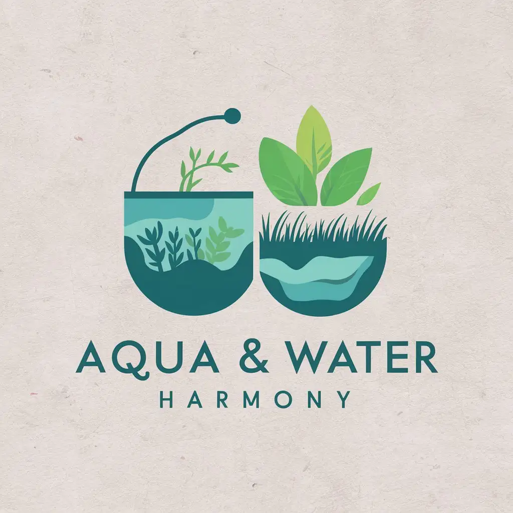 LOGO Design for Aqua Water Harmony Aquarium and Garden Plants in Two Sections Moderate with Clear Background