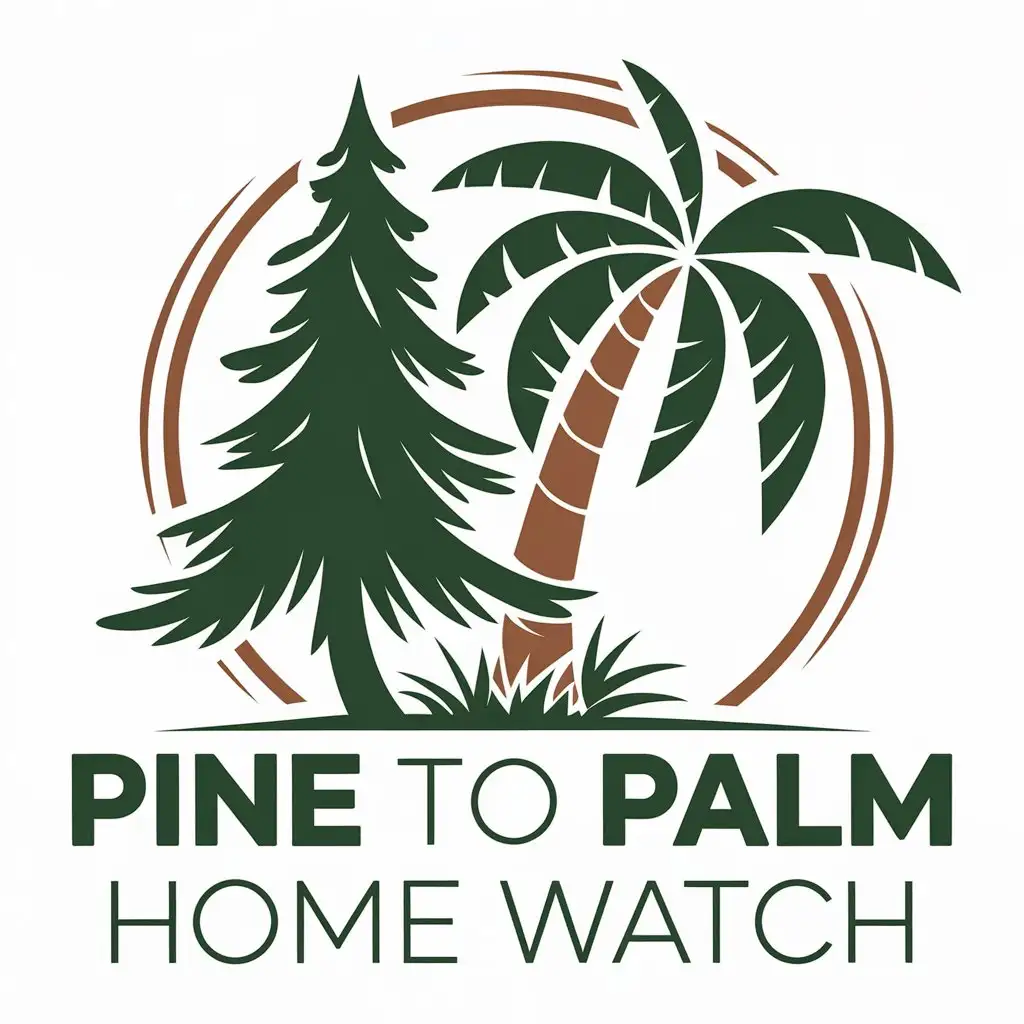 LOGO Design for Pine to Palm Home Watch Green Pine Tree Palm Tree with Brown Trunk for Real Estate Industry