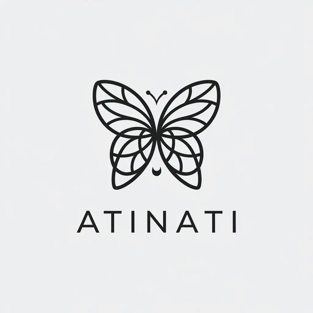 a vector logo design,with the text "Atinati", main symbol:Butterfly,Minimalistic,clear background