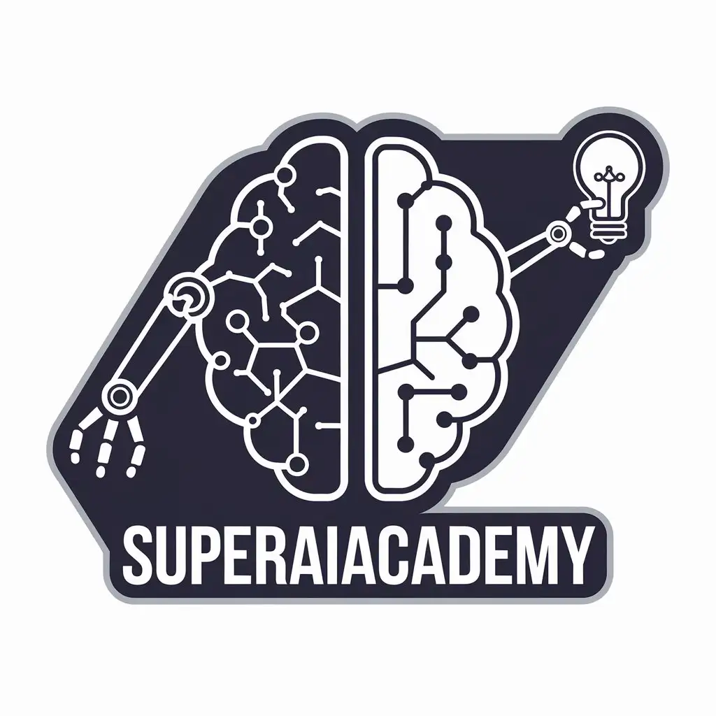 a vector logo design,with the text "superaiacademy", main symbol:brain robot genius,Moderate,be used in Technology industry,clear background