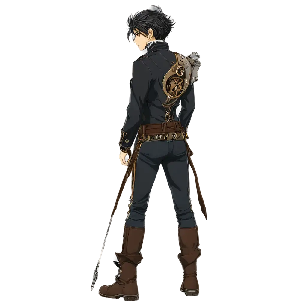 Male-Anime-Character-Walking-in-Steampunk-Outfit-HighQuality-PNG-Image-for-Creative-Projects