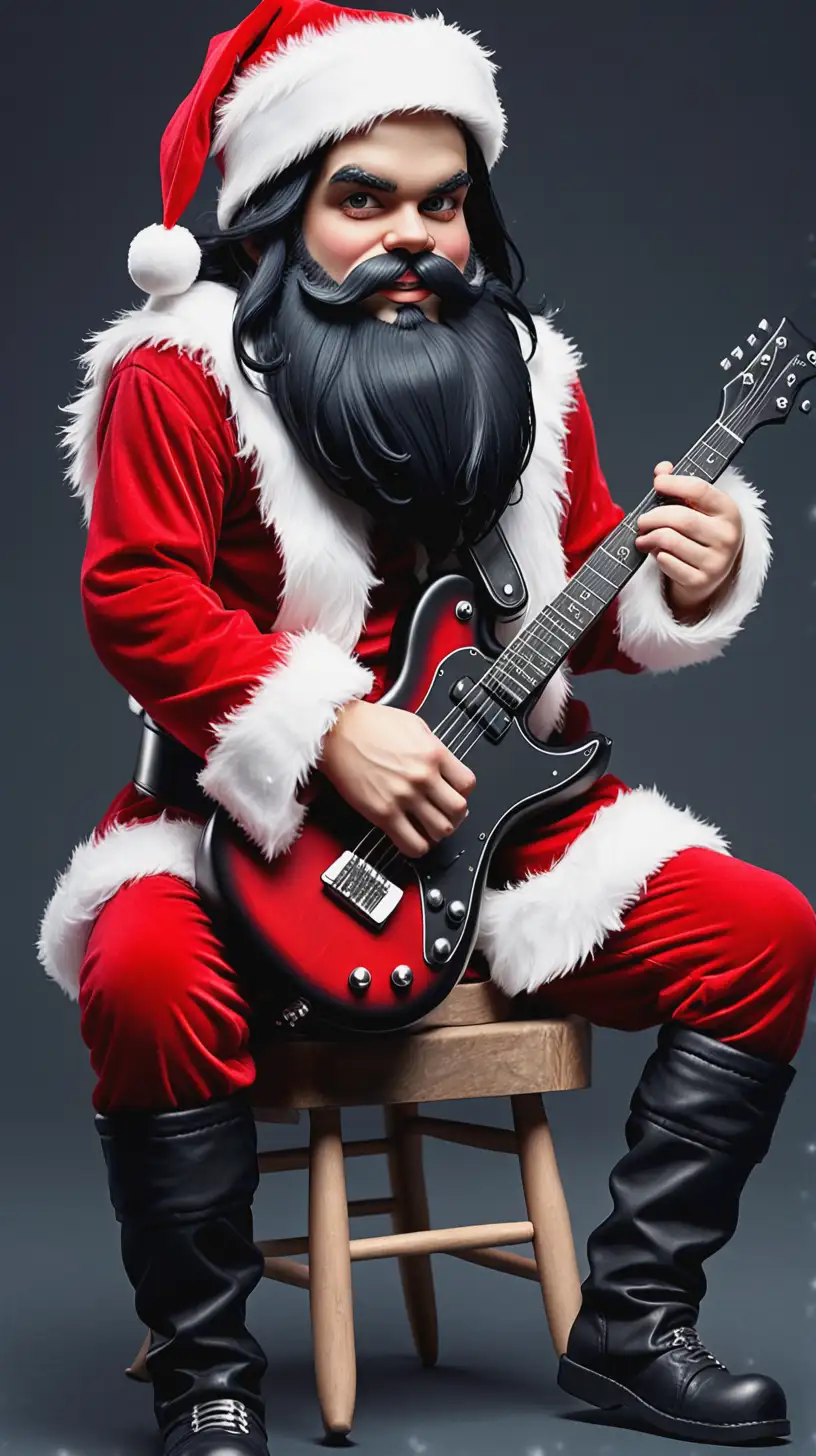 Young Rocker Santa Claus with Black Hair and Slim Build