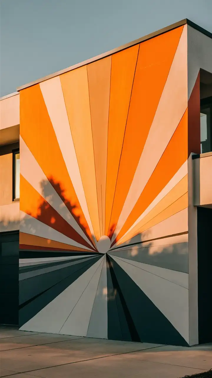 Modern-House-with-Geometric-Sunrise-Mural-in-Contemporary-Art-Style