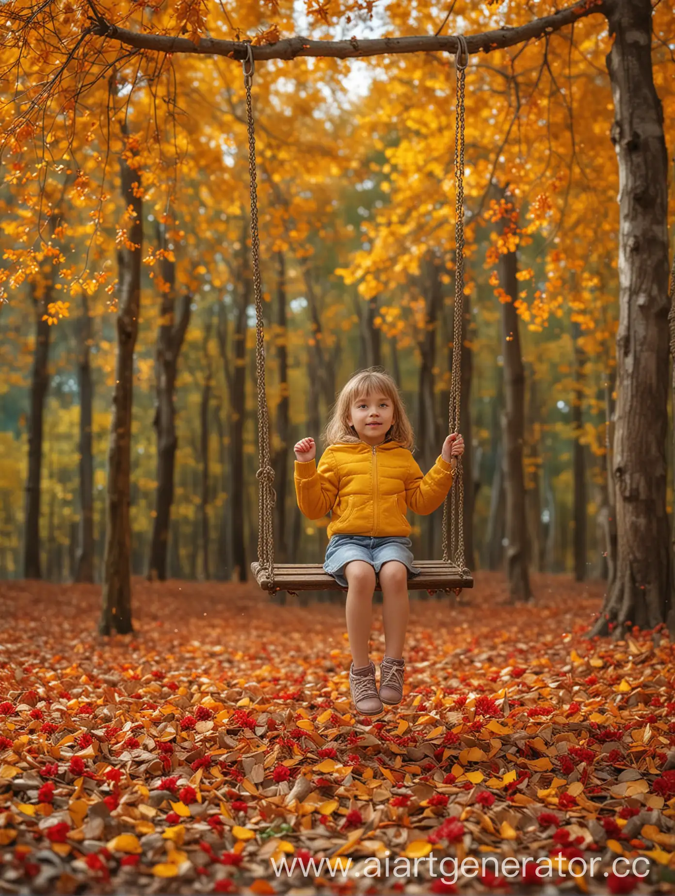 Little-Girl-on-Colorful-Swing-in-Autumn-Forest