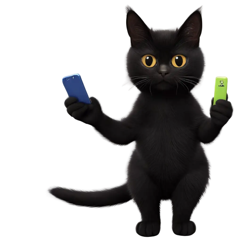 Cute-Black-Cat-with-a-Mobile-HighQuality-PNG-Image-for-Versatile-Use