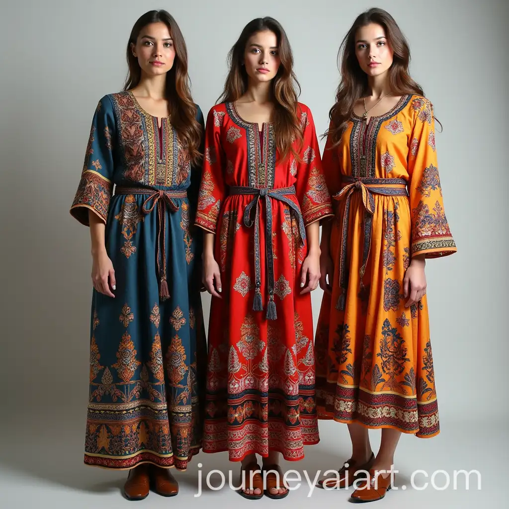 Fashionable-Women-in-Ukrainian-and-Indian-Fusion-Clothing-in-FullLength-Portrait