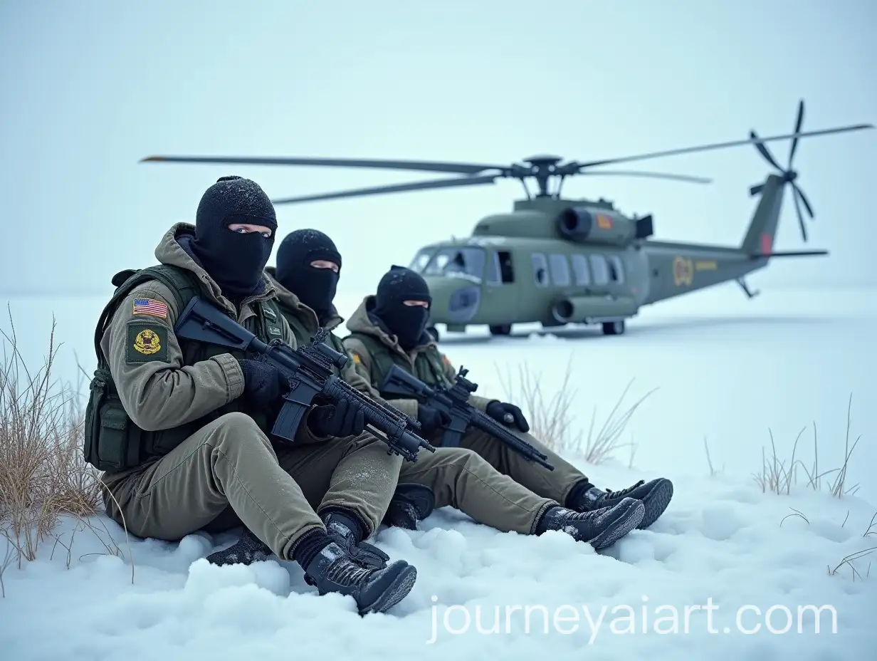 Russian-Soldiers-in-Gear-Near-Crashed-Mi8-Helicopter-in-Blizzard-with-Fallen-Soldiers