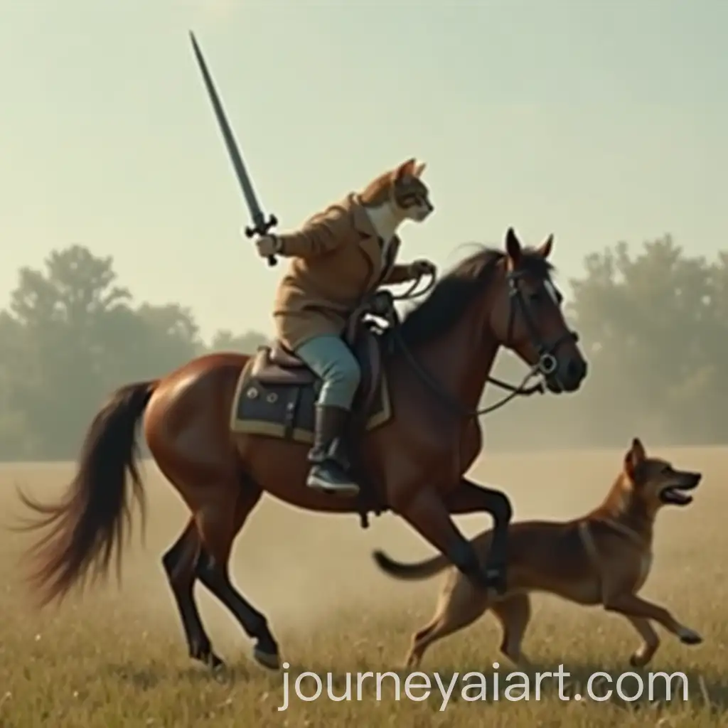Cat-Galloping-on-Horse-with-Sword-in-Battle-Against-Dogs