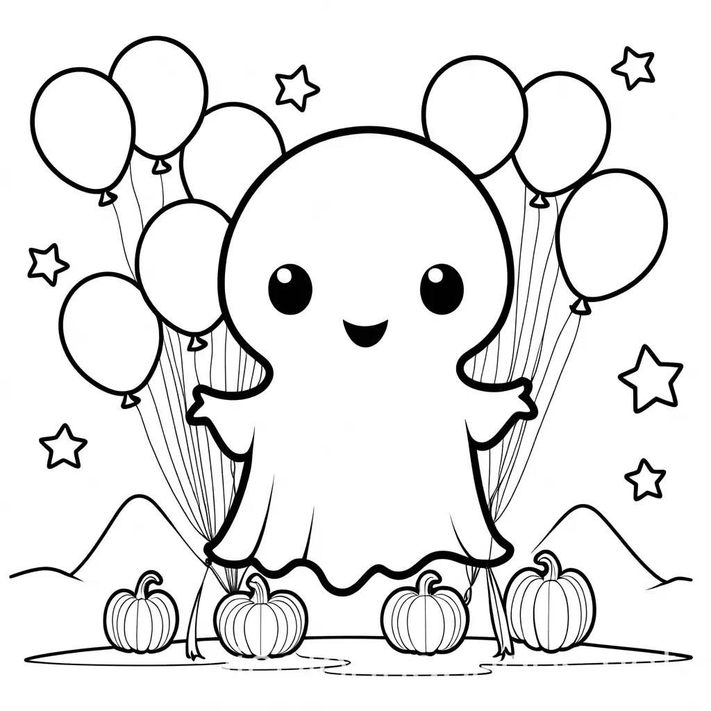 Happy-Little-Ghost-with-Halloween-Balloons-Coloring-Page