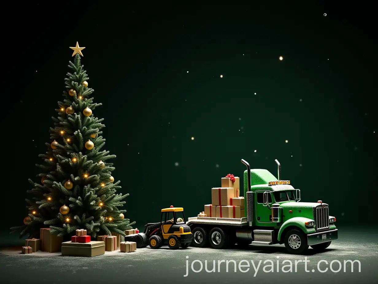 Christmas-Tree-Presents-Trucks-and-Snowflakes-on-Dark-Background