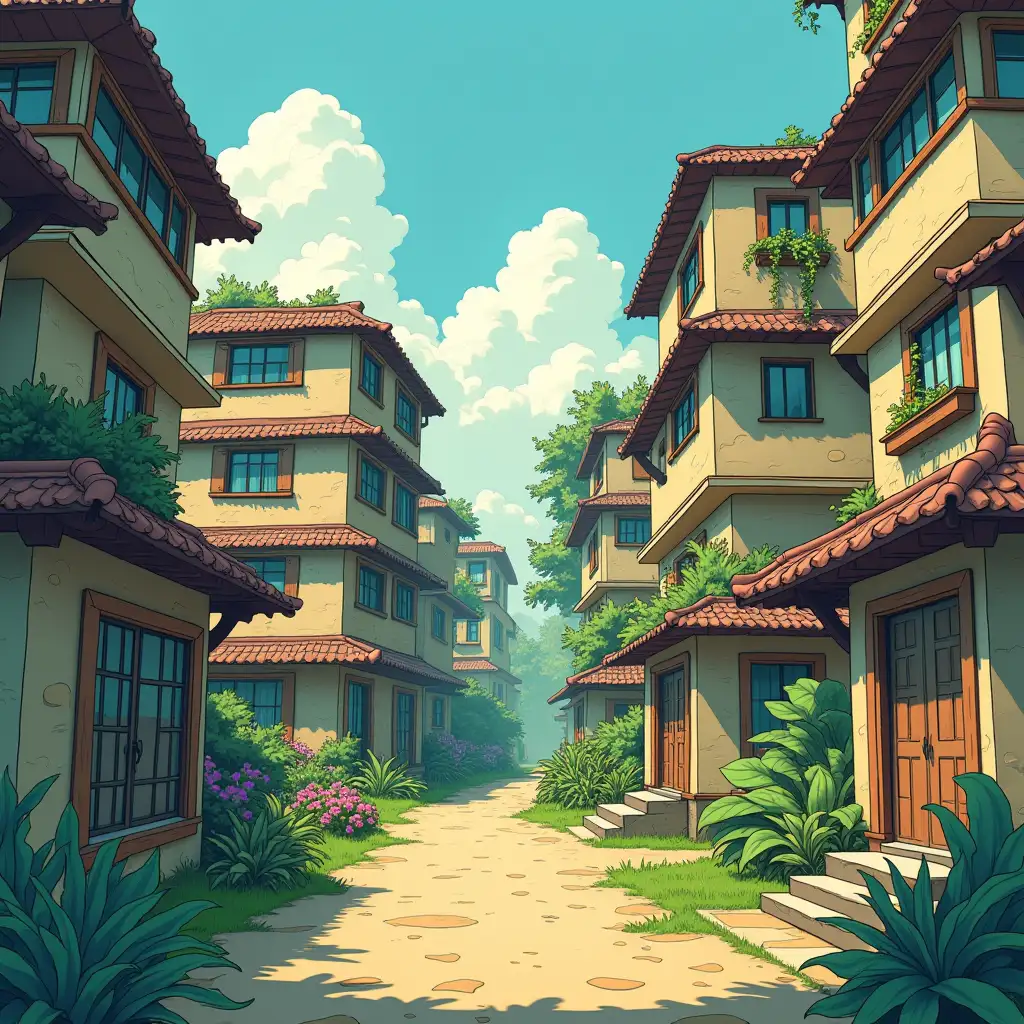 Indian-Apartment-Complex-in-HandDrawn-2D-SideScroller-Style-Inspired-by-Studio-Ghibli