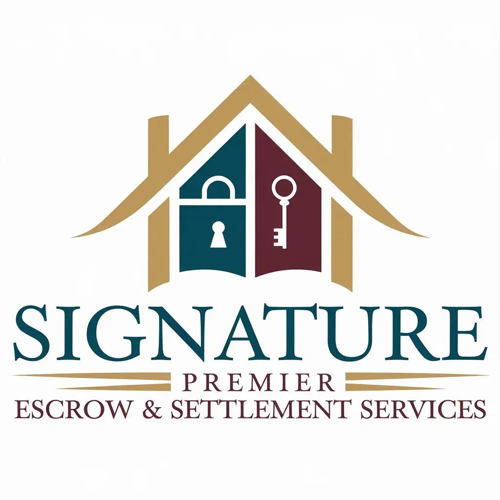 LOGO Design for Signature Premier Escrow Settlement Services Gold Blue Burgundy and Teal with Classic MidCentury Inspired Elements