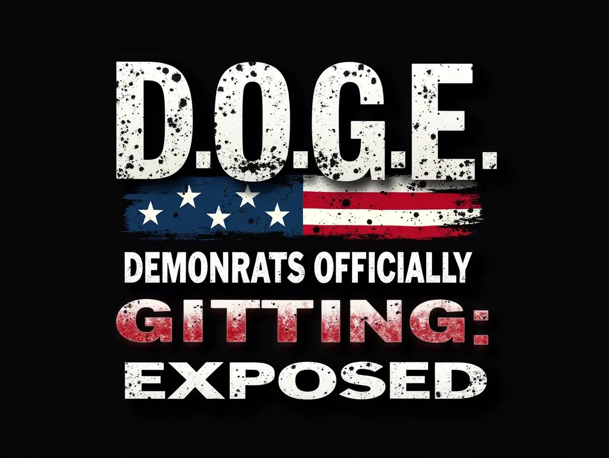 A bold and striking political-themed T-shirt design. The large, distressed white capital letters spell out 'D.O.G.E.' with a patriotic red, white, and blue stripe underneath. Below, the acronym is spelled out vertically in bold white text, with the first letters of each word ('D,' 'O,' 'G,' and 'E') highlighted in red. The words 'Demonrats Officially Getting Exposed' are arranged in a structured layout, creating a powerful visual impact. The background is solid black, making the text stand out prominently. The design has a rugged, vintage, grunge-style texture to give it a worn, classic look. The overall theme is political, with a conservative, patriotic tone.