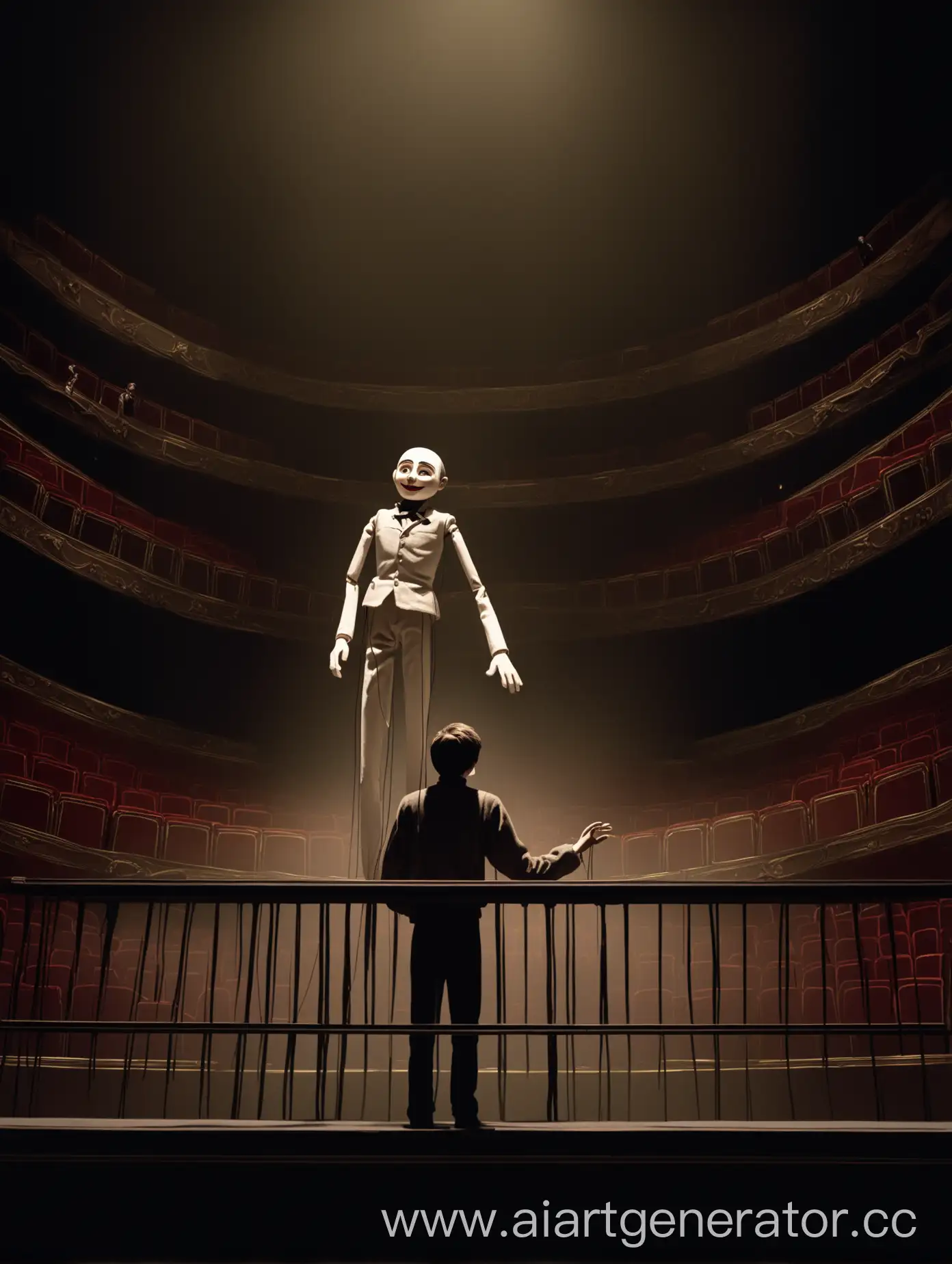 Eerie-Atmosphere-Young-Man-Manipulating-Puppet-on-Theater-Balcony