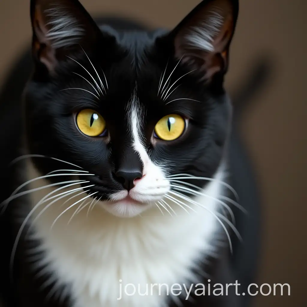 Black-and-White-Cat-with-Yellow-Eyes-and-Mustachelike-Black-Spot