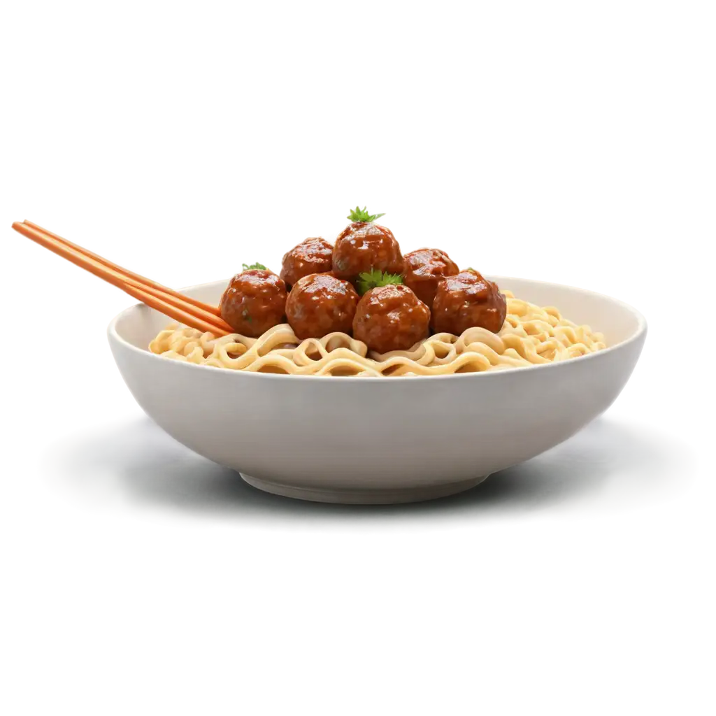 Realistic-Render-of-Regular-Tasty-Noodles-with-Meatballs-in-PNG-Format