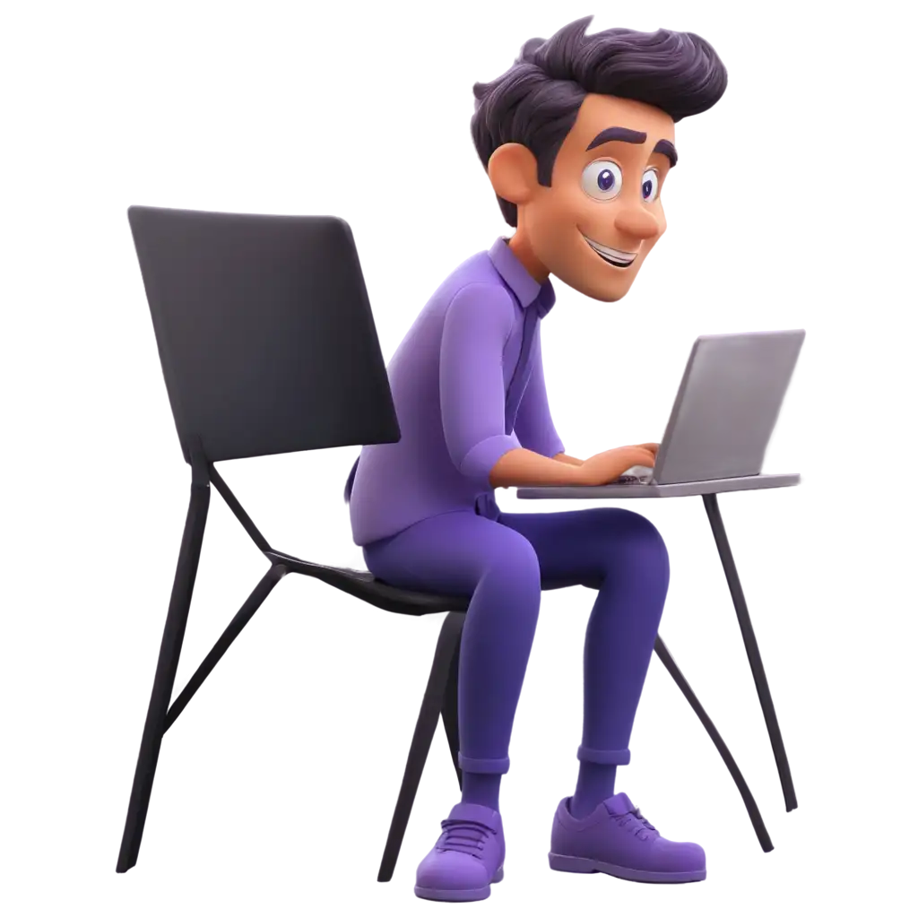 AnimatedPNG-Image-Usage-Scenarios-Cartoon-PNG-Image-of-a-Man-Working-on-a-Computer-with-Purple-Color-Palette