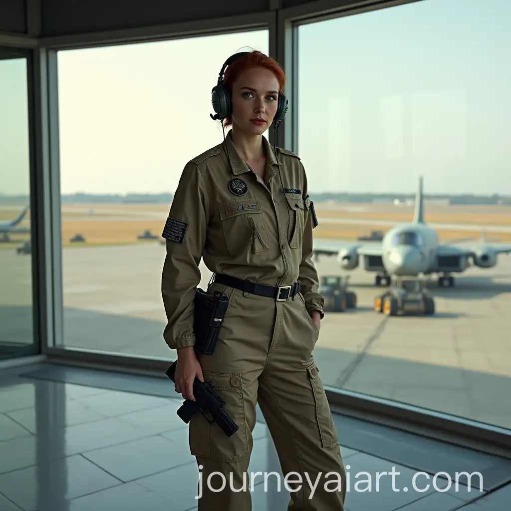 Female-US-Air-Force-Colonel-in-Full-Military-Gear-at-Flight-Observation-Tower