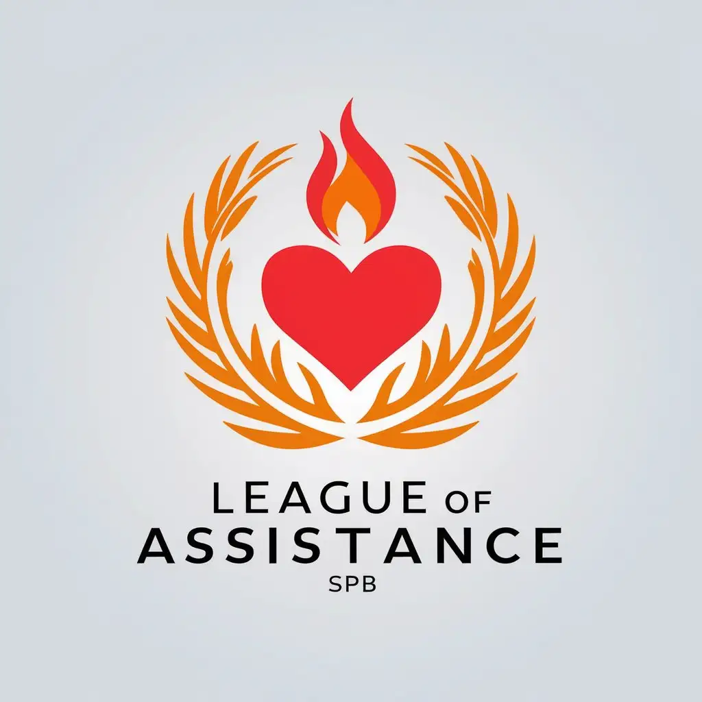 a vector logo design,with the text "League of assistance SPb", main symbol:heart of flame circle from palms,Minimalistic,be used in philanthropy industry,clear background