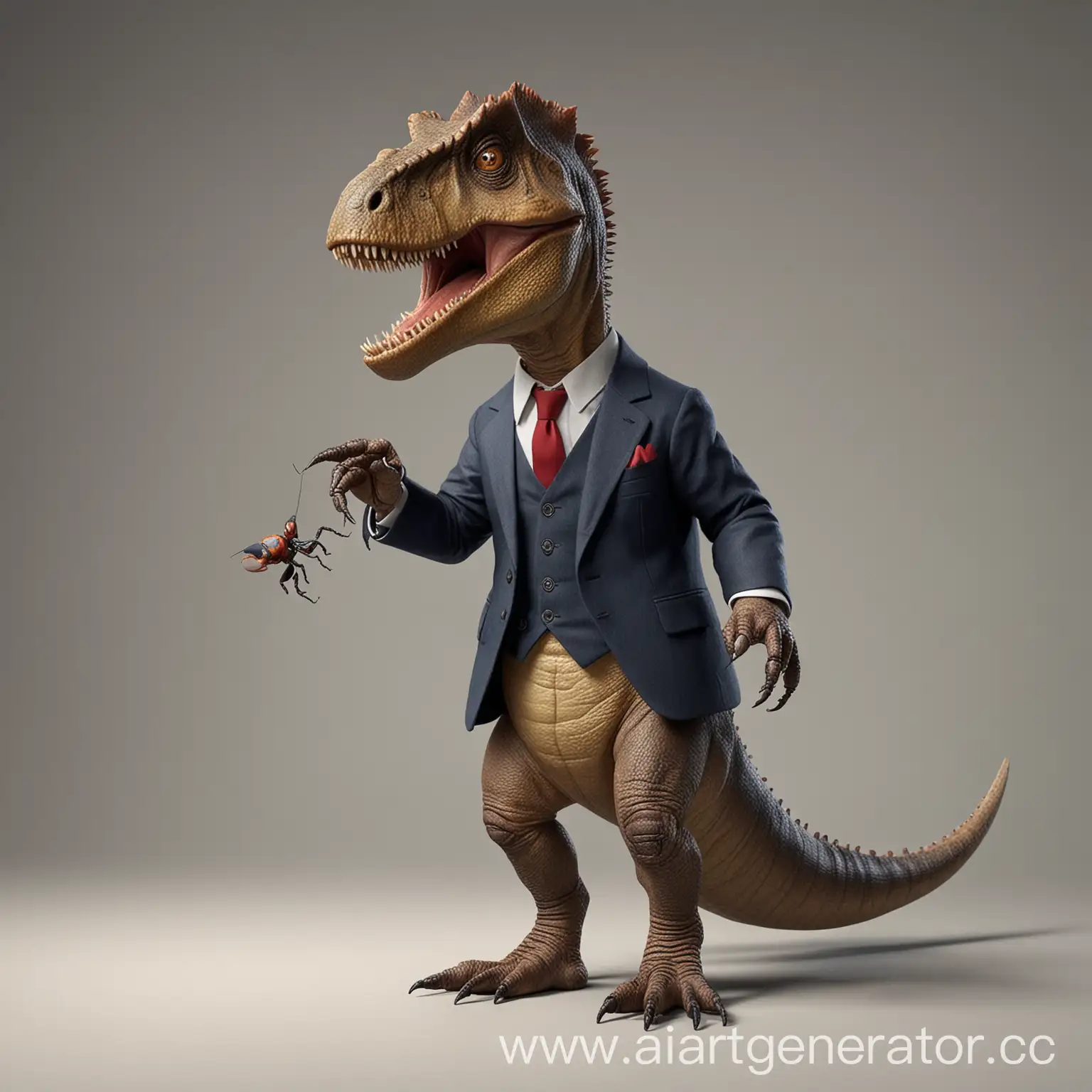 Dinosaur-in-Classic-Suit-Holding-an-Ant