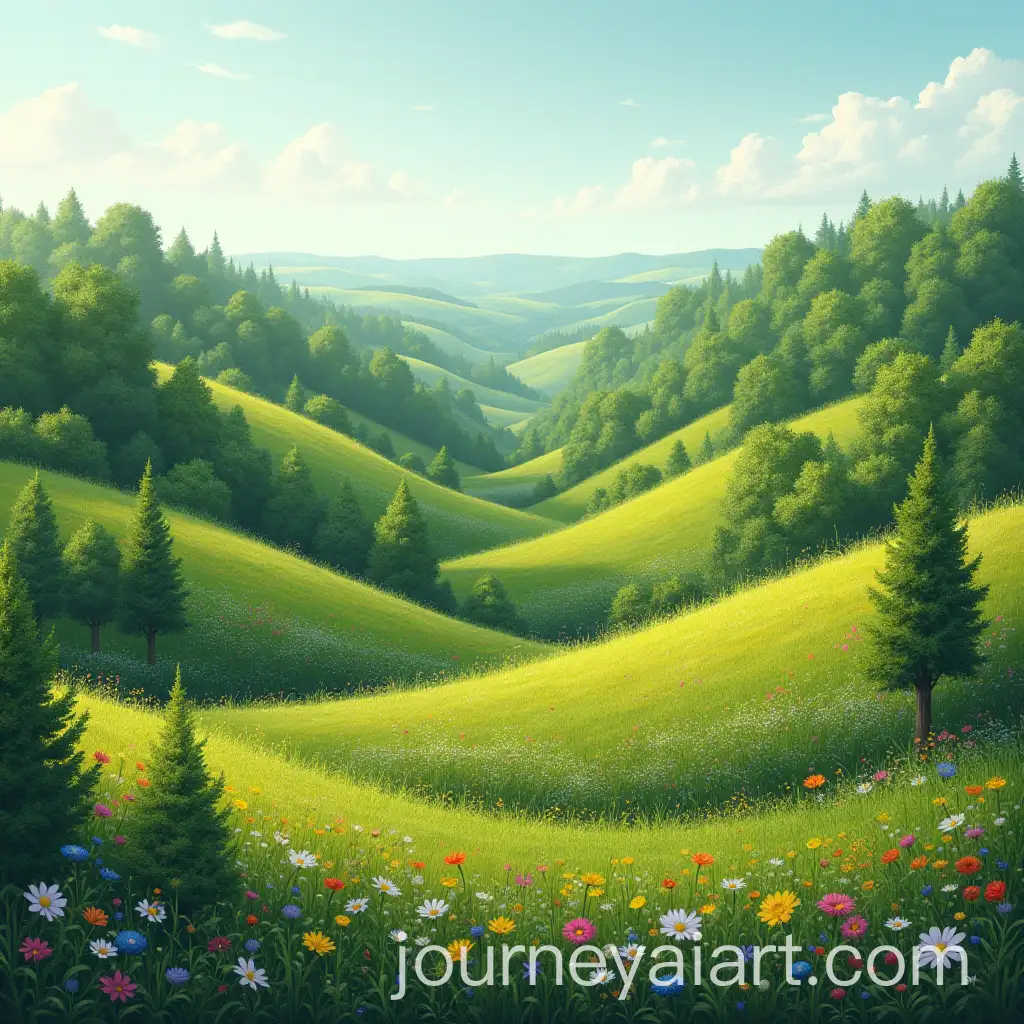 Hillside-with-Trees-and-Vibrant-Flowers-in-a-Scenic-Landscape