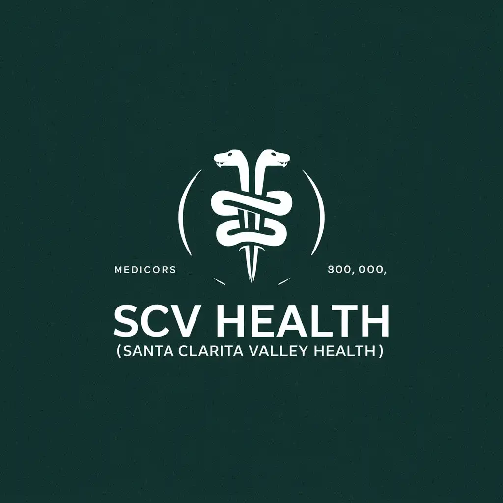 a vector logo design,with the text "SCV Health (Santa Clarita Valley Health)", main symbol:I would like something that focuses on the medical logo and says SCV Health. Santa Clarita Valley is a suburb of Los Angeles, CA. It has a lot of healthcare providers and about 300,000 residents. I would like to create a social media page (instagram & tiktok mainly) to promote local healthcare professionals to gain more patients and network. I would like the logo to somehow include the logo for the medical field which is two snakes wrapped around a rod.,Minimalistic,be used in Medical Dental industry,clear background