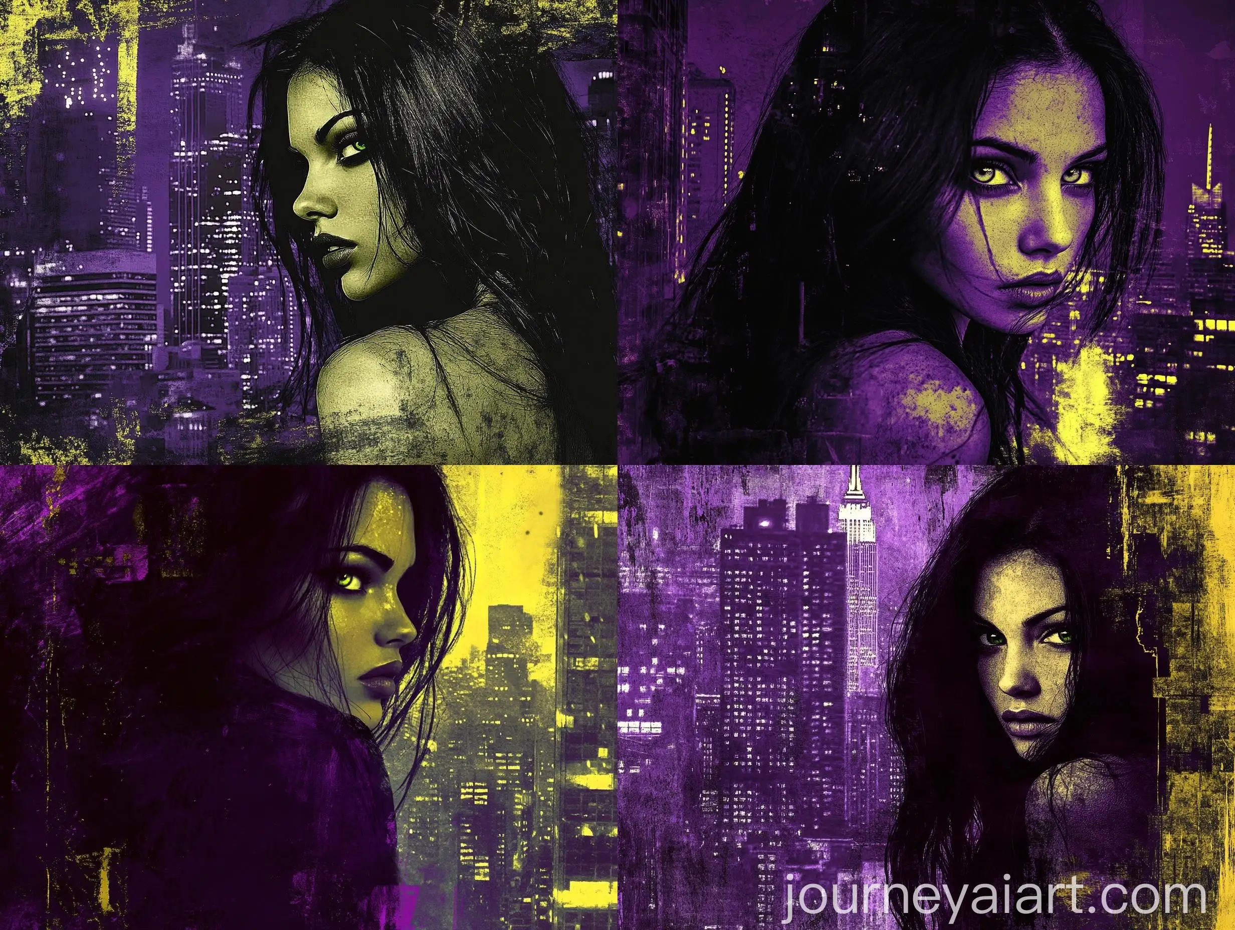 Beautiful-Woman-with-Long-Black-Hair-Looking-at-City-Night-Lights