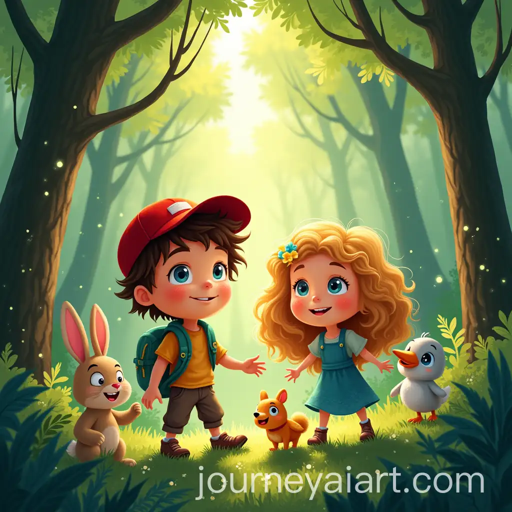 Adventurous-Siblings-Exploring-a-Magical-Forest-with-Animal-Companions